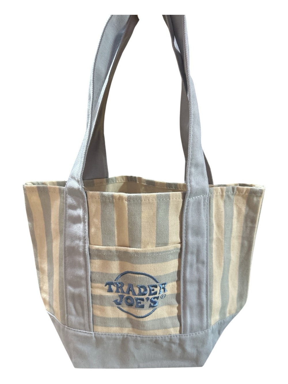 Striped Canvas Tote Bag in Baby Blue & Natural